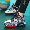 Children's basketball style sports shoes Boys' tide shoes 2025 autumn and winter primary school students leather running shoes rotating buckle middle