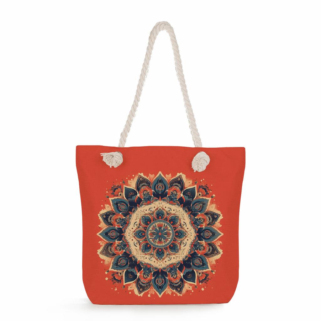 Multifunctional Mandala Printed Thick Rope Shoulder Beach Bag Casual Large Capacity Handbag 7595
