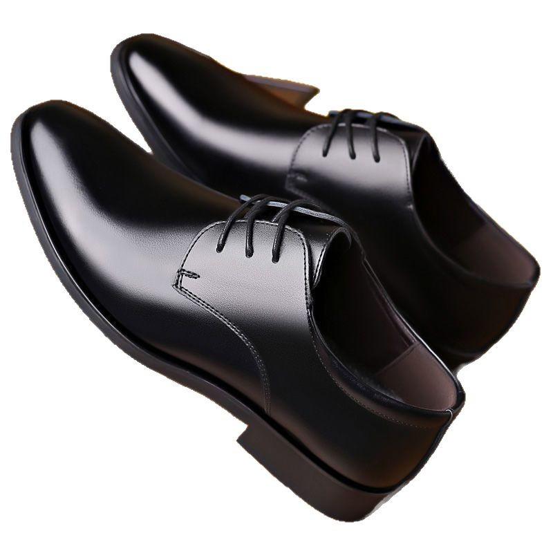 Real soft leather men's shoes spring and autumn new business dress leather shoes men's genuine leather pointed British middle-aged wedding shoes