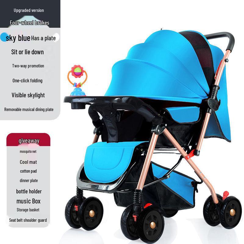 Reversible Foldable Baby Stroller with Shock-Absorbing Wheels and Large Sleep Basket