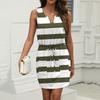Women's Summer V-Neck Sleeveless Drawstring With Pockets Striped Printed Casual Dresses