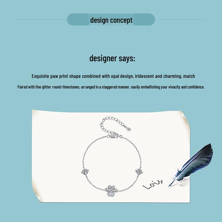 Yin Ziyun Exquisite Opal S925 Silver Cat Paw Print Bracelet - Niche Luxury Jewelry Gift