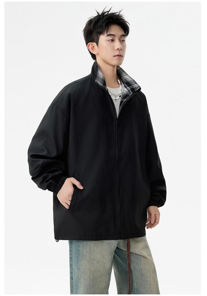 2025 Men's Trendy Color Block Patchwork Jacket - Retro Loose Fit with Lapel for Spring/Autumn