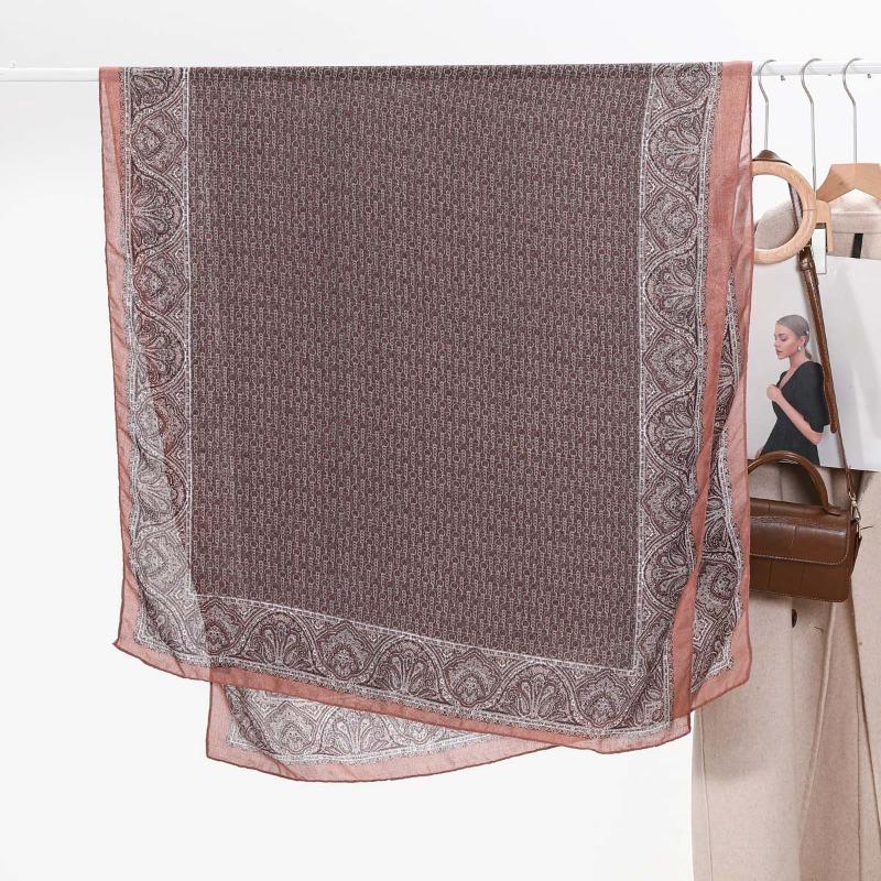 Retro chain women's printed scarf fashionable versatile cotton and linen feel long yarn summer sunscreen