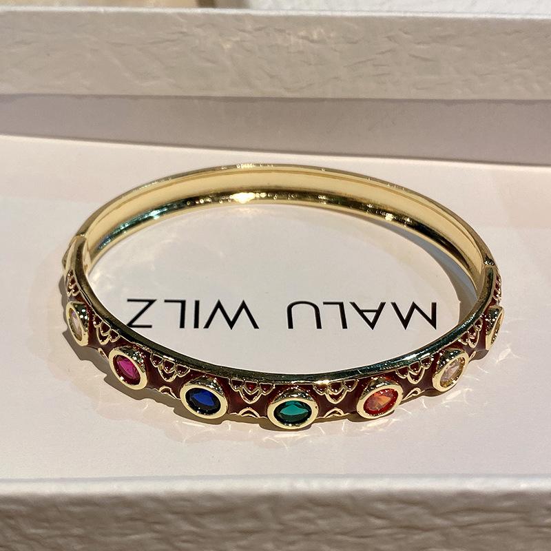 Inlaid Colorful Zirconium Oil Drop Bracelet for Women, Light Luxury, Long-lasting and Colorfast Hand Jewelry