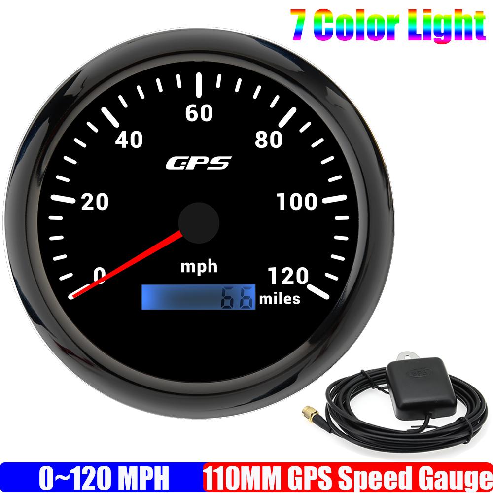 ZMFJH Auto Car Boat 110mm GPS Speedometer Gauge with Antenna 7 Color BackLight 80MPH,120MPH,160MPH Speed Meter Mileage 9-32V