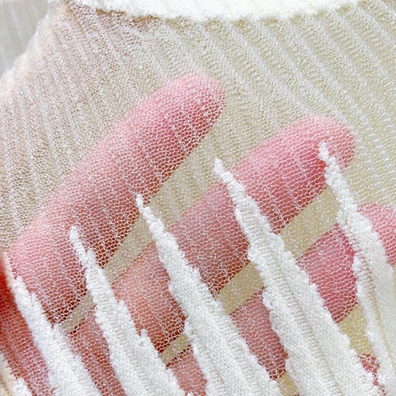 Dámské jednobarevné úzké pletené tílko bez rukávů Šik polovyvýšený síťovaný malý top Sexy dutý tílko