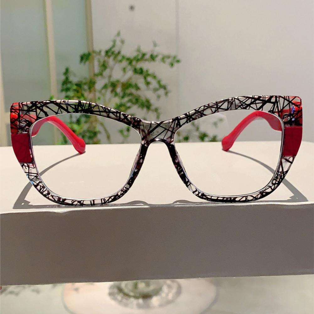 Women Line Splicing Anti Blue Light Glasses Trend Cat Eye TR90 Large Frame Glasses Computer Blue Light Blocking Plain Spectacles