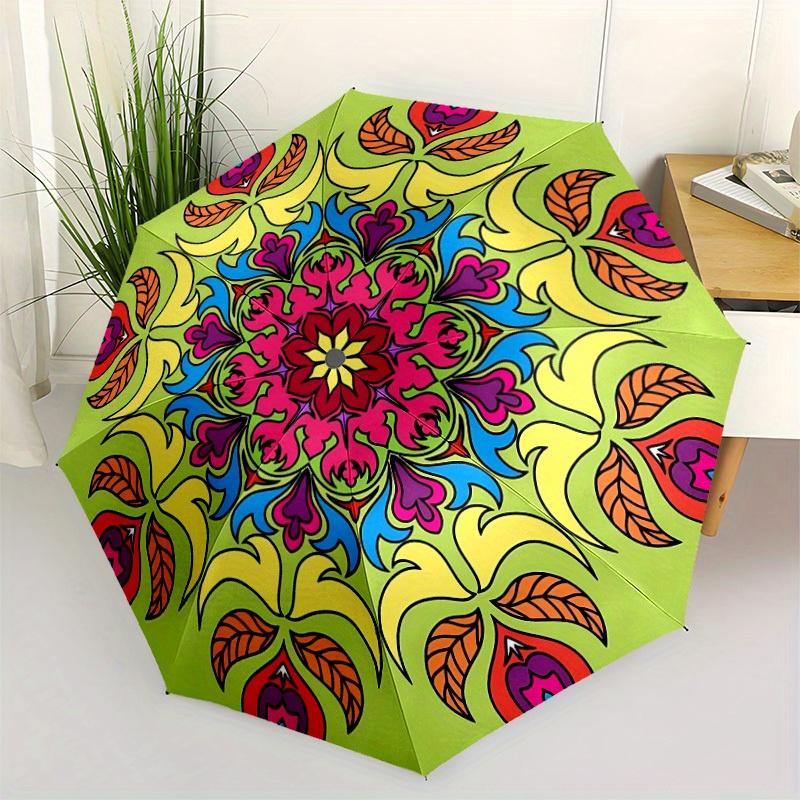 1pc Floral Mandala Design Automatic Opening/closing Umbrella with Auto Open/Close, Windproof, Foldable Sunshade, Perfect Gift for Friends, D