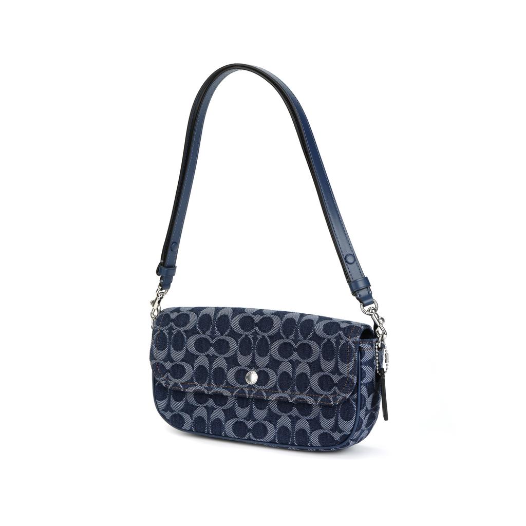 Coach Brook Flap 24 Printed Micro Logo Chain Shoulder Bag Women Shoulder Bag Blue CAT60-LHRHY