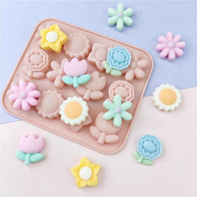 12 Cavities Flower Silicone Molds Fondant Molds for Epoxy Resin Making Soap Cake Decoration Candy Chocolate Baking Tool