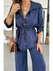 2025 Women's Autumn Casual Set: Solid Color Drawstring Top & Wide-Leg Pants