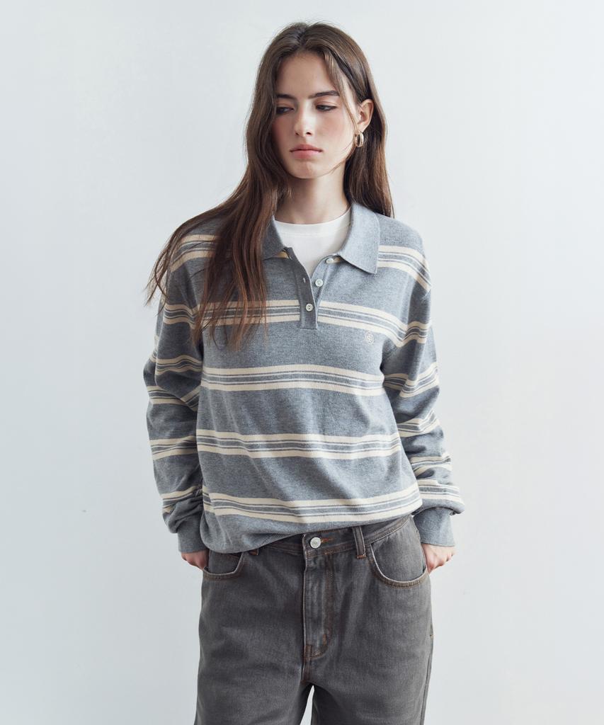 SIYAZU Sikn2136 Classic Striped Collar Knit_Melange Gray