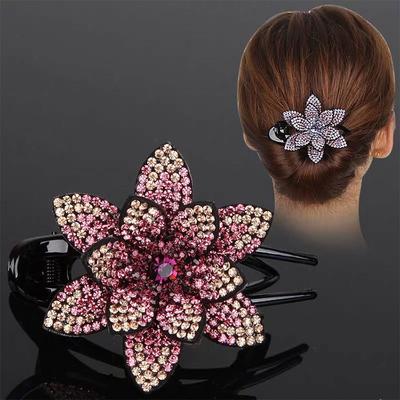 New Flower Rhinestone Dovetail Clip Large Elegant Round Hair Flower Hair Clip
