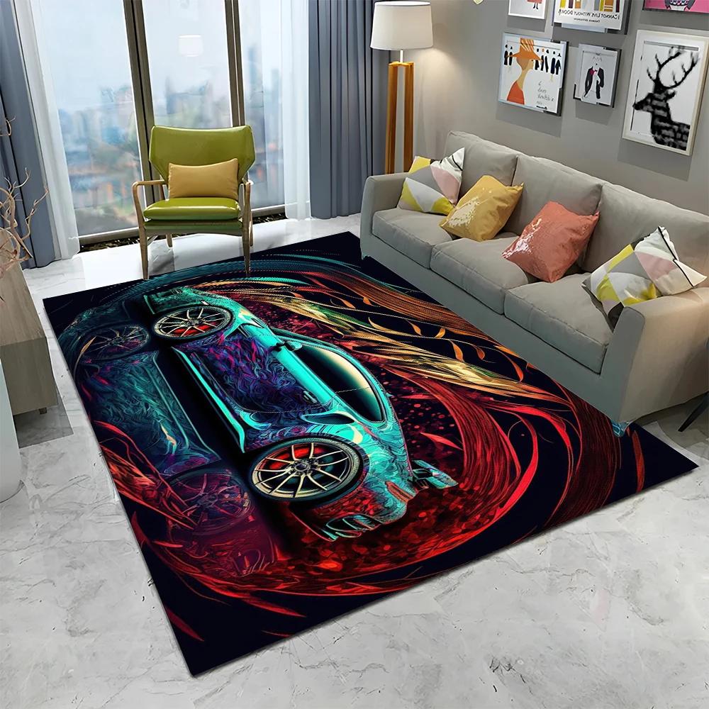 3D Toekomstige Sportwagen HD Concept Auto Cartoon Tapijt Vloerkleed voor Huis Woonkamer Slaapkamer Bank Deurmat Decoratie, Kinderen Antislip Vloermat