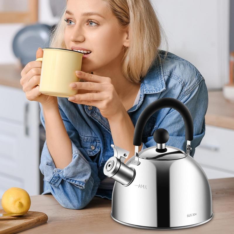 Stainless Steel Kettle Stove Top Kettle 3L Whistling Boiling Water Teapot With Handle For Home Kitchen Induction Stovetops
