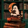 Unique Halloween Gift for Friends Reading Ghost Figurine, Retro Wooden Statue, Vintage Desktop Healing Atmosphere Home Art Ornament with Stacked Book