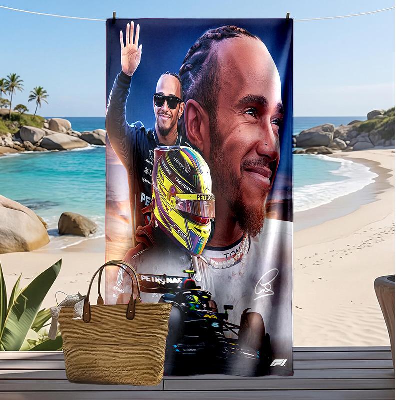 Asciugamano da Spiaggia Stampa Lewis Hamilton Morbido Portatile Asciugatura Rapida?Asciugamano Asciutto Per Piscina Vacanza Estiva Sport all'Aperto