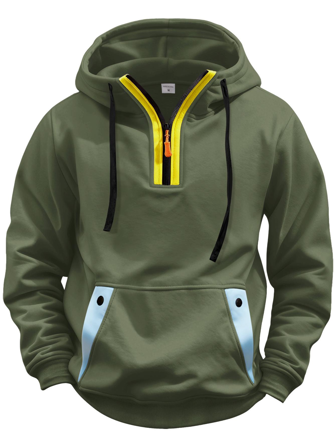 

Чоловіча осіння толстовка з капюшоном: Європейський та американський повсякденний стиль з багатьма кишенями, 220 г, молодіжний XXXL армія зелений колір