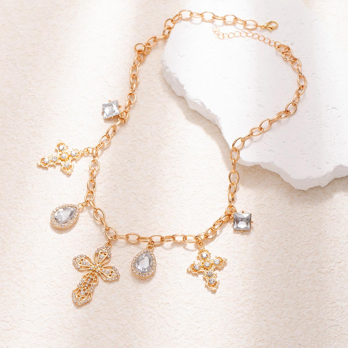 

Хип-хоп ожерелье с подвеской в виде креста, панк-аксессуар со стразами