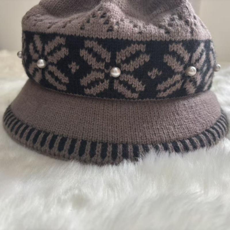 Winter Autumn Thick Fleece Knit Bucket Hat For Women Elderly