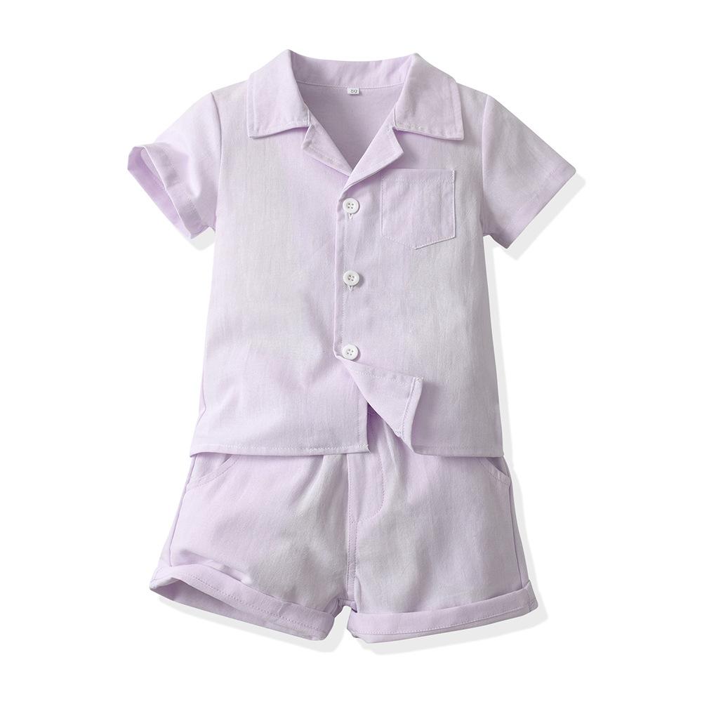 Summer Set Casual Comfort Outdoor Sports Simple Solid Color Short Sleeved Shirt Baby Boys Fresh Shorts Set
