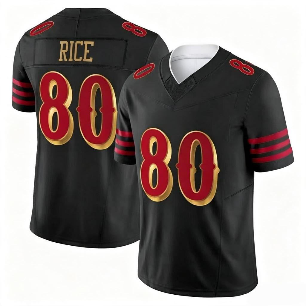 Men #23 McCaffrey Black Football Jersey V‑Neck Short Sleeve Sport Tops Fans Quick Dry Sports Shirt  Men Women Family Matching