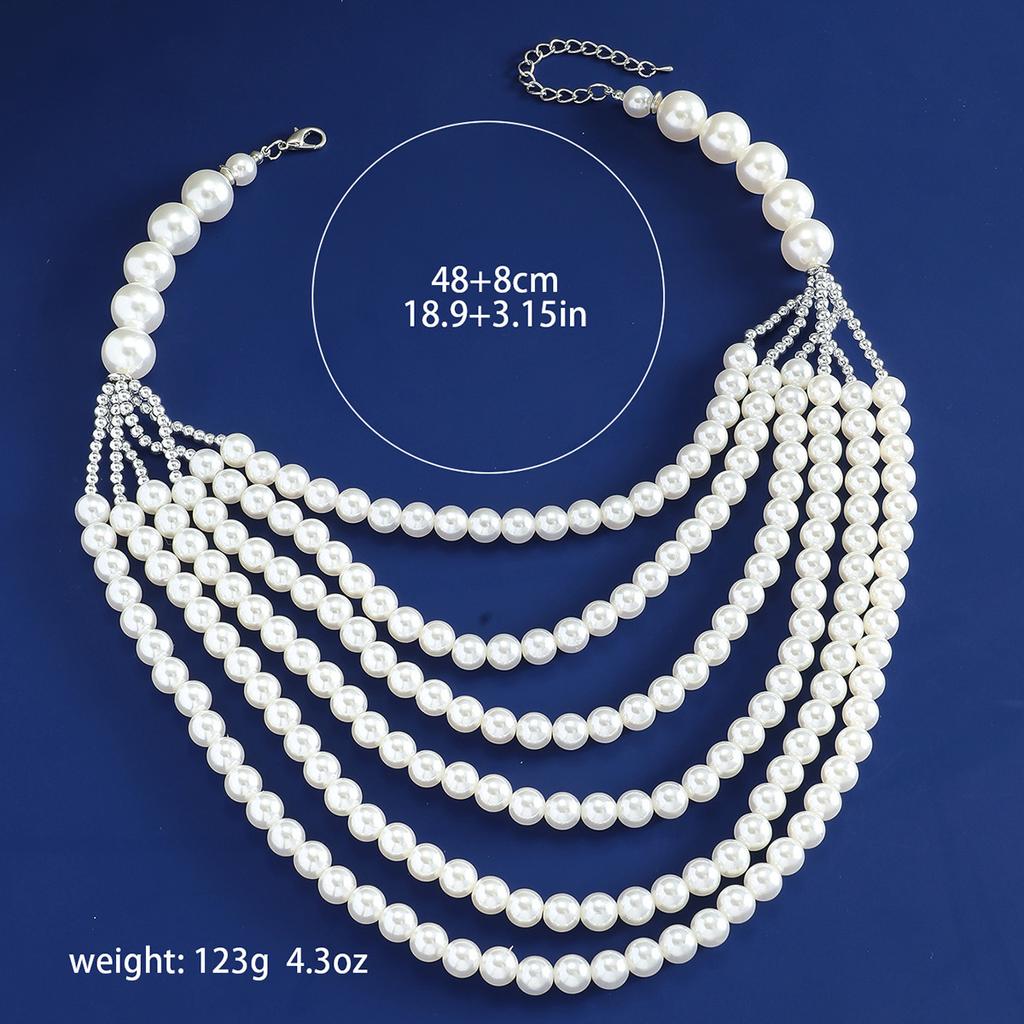 Multi Layer Imitation Pearl Necklace Sweater Chain Jewelry Accessory