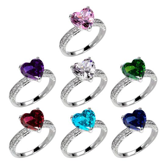 Crystal Heart Ring for Women Cubic Zirconia Heart Shaped Engagement Promise Band Ring Fake Diamond
