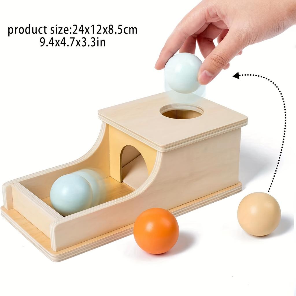 Montessori Wooden Ball Drop Play Box Educational Learning Toy for Infants 6-12 Months, Object Permanence Development,Simple Educational Material Tools