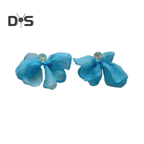 Women Mesh Petal Drop Earrings Handmade Large Chiffon Floral Dangle Earrings Vintage Stud Earrings for Vacation Wedding