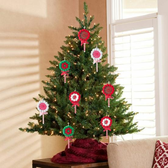 

Кулон «Рождественская елка» в форме леденца, соответствующий цвету, декор с бантом, полосатый праздничный новогодний мягкий подвесной кулон, товары для украшения дома