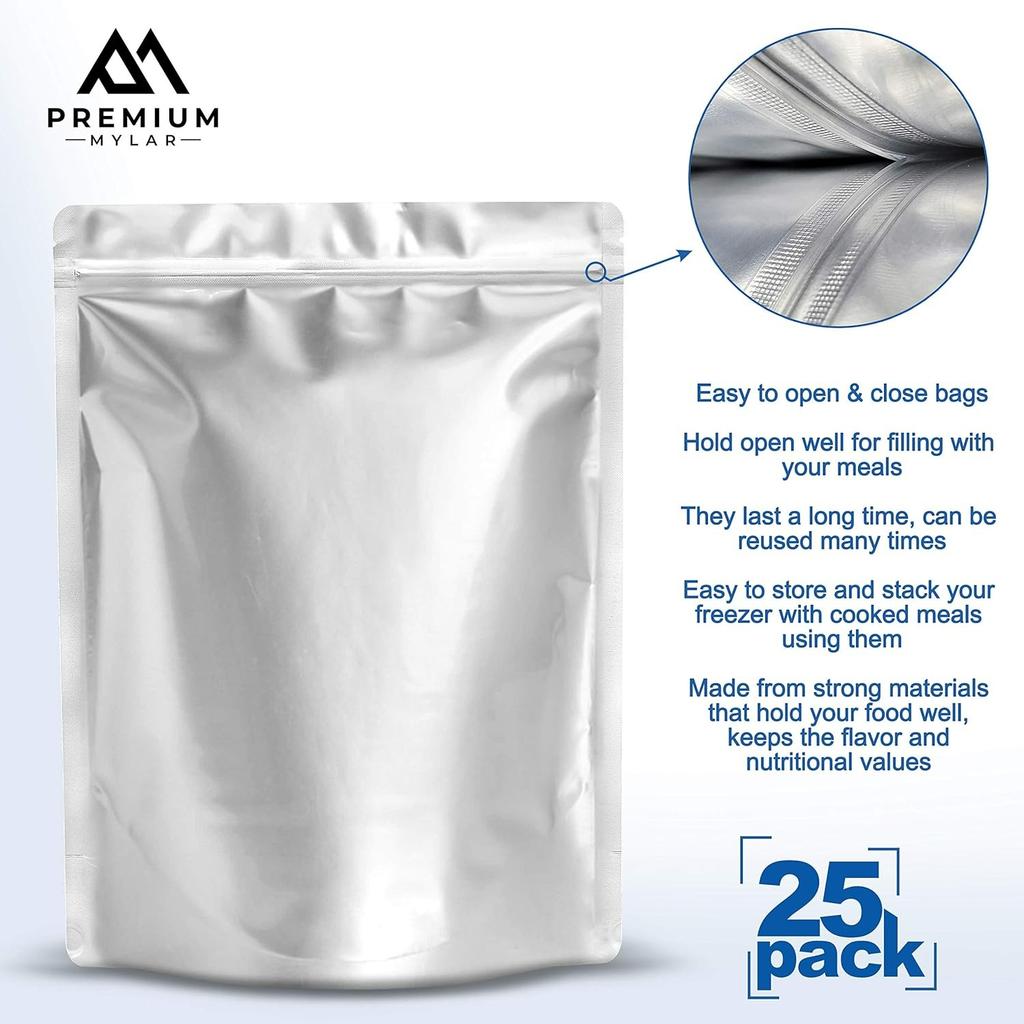 25 Mylar-Beutel 1 Gallone - Extra Dick 9,4 Mil - 10"x14" Luftdicht Vakuumversiegelbar Versiegelbare Mylar-Beutel für Langzeit-Lebensmittelaufbewahrung - Geruchsneutral Hitzebeständig