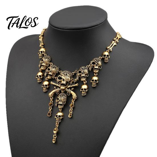 Accessori Estetica Oscura Collana con Teschio e Nappe Multistrato Vintage, Bracciale Collana Horror da Donna per Gioielli di Moda Edgy Donna, Gotico Halloween
