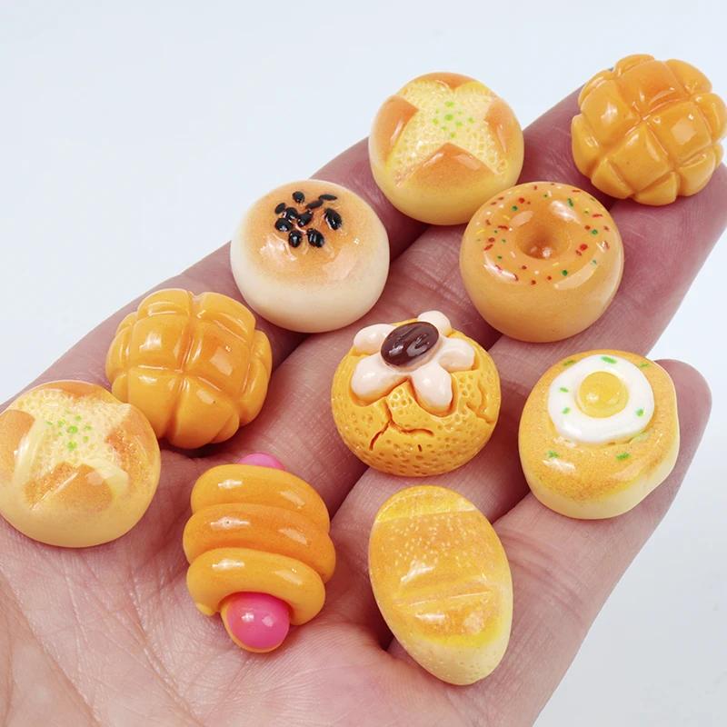 10/100Pcs 3D Mini Kawaii Resin Cake Bread Parts Dollhouse Miniature Figures Scrapbook Supplies Flatback Pendant Accessories