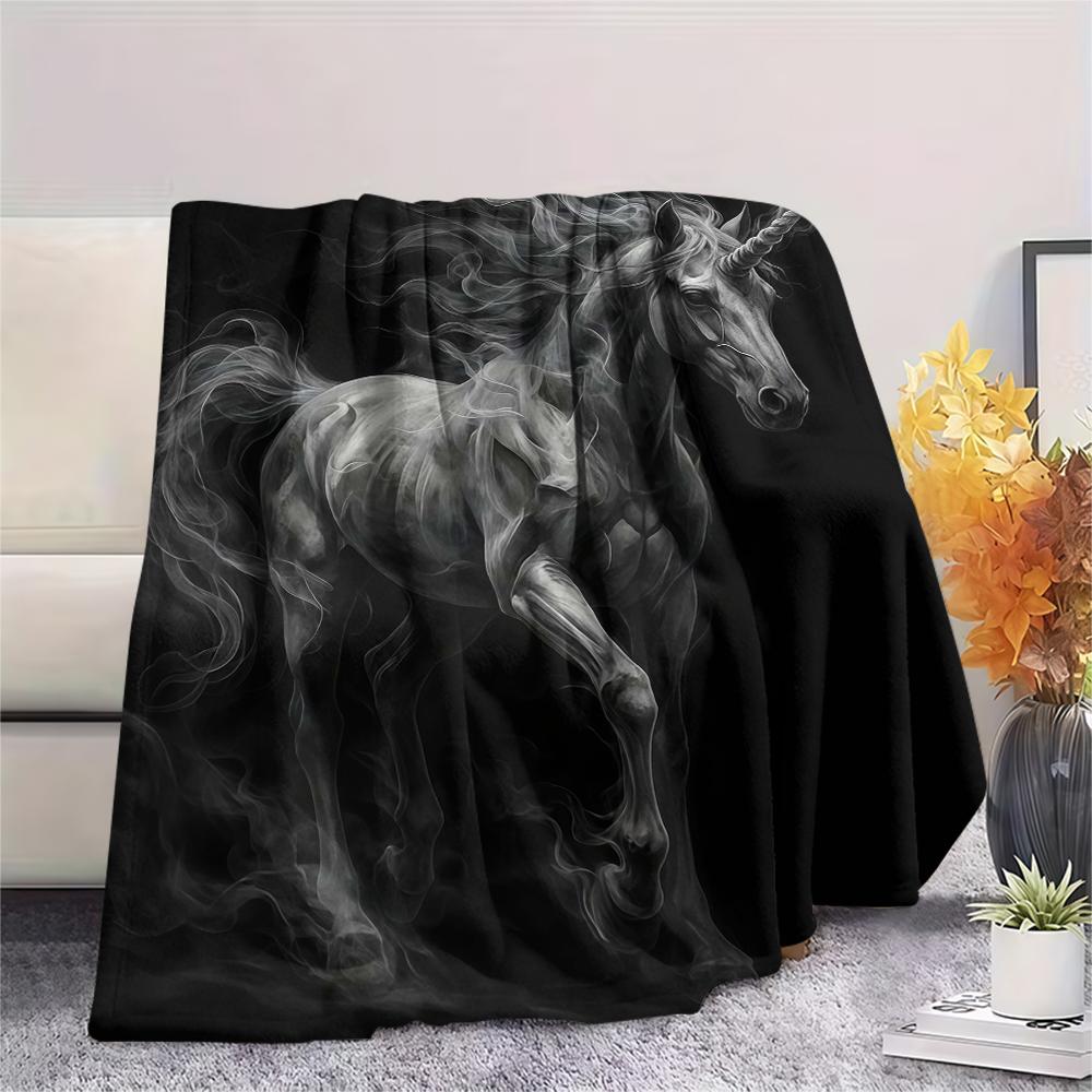 Dark Dead Dragon Unicorn Owl Print Flannel Blanket,High quality Comfortable for All Seasons,Home Decor,Warmth and Comfort,Perfect for Christmas Gifts