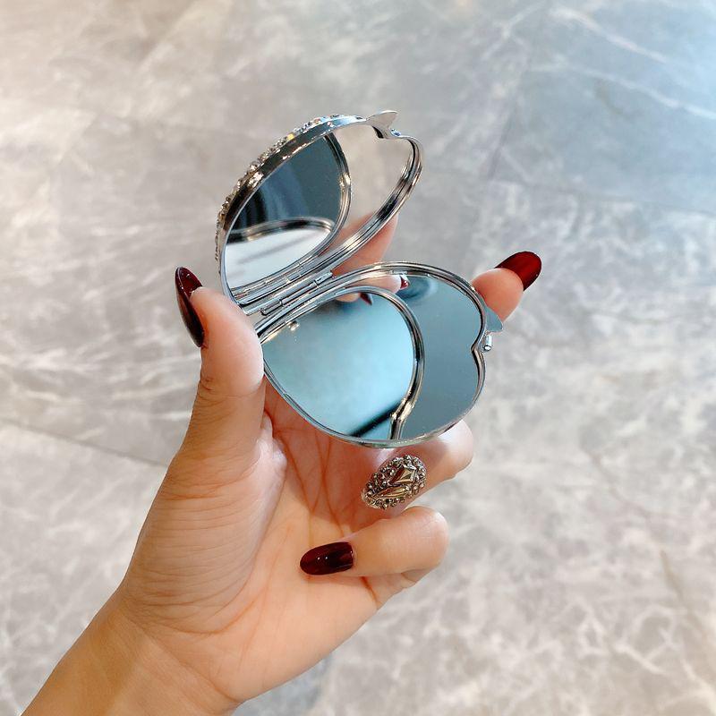 Rhinestone Heart Mini Makeup Mirror – Portable, Double-Sided, Folding Mirror for Girls