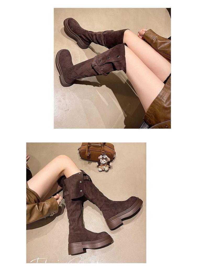 Stylish Two-Way Fold-Over Thick-Soled Women's Chunky-Heeled Knee-High Riding Boots for Autumn/Winter 2025.
