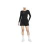 Nike Einfarbig Rundhals Casual Crop Enganliegend Langarm T-Shirt Damen Tops Schwarz FN1912-010