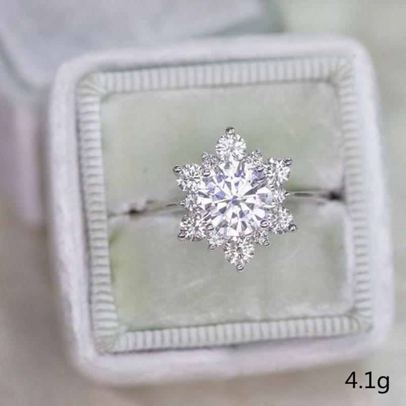 Milangirl Stiluri Mixte Inel Metalic Incrustat cu Strălucitoare Piatră de Cristal Strass Zirconiu în Formă de Floare de Zăpadă pentru Femei Nuntă