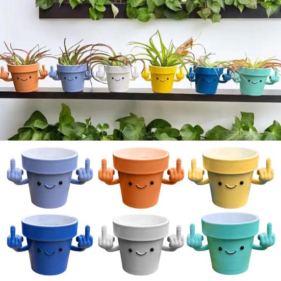Усміхнений квітковий горщик із піднятими середніми пальцями Пластикові горщики для сукулентів з усмішкою