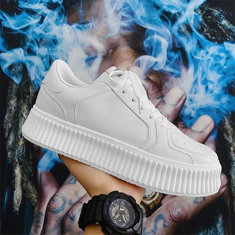 

Модная мужская повседневная обувь, уличная спортивная обувь, однотонные белые кроссовки на платформе, мужские баскетбольные и теннисные туфли из искусственной кожи