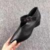 Size 34-43 Women High Heel Shoes Spring Autumn Belt Buckle High Heel Leather Shoes Thick Heel Deep Mouth Pointed Women's Shoes