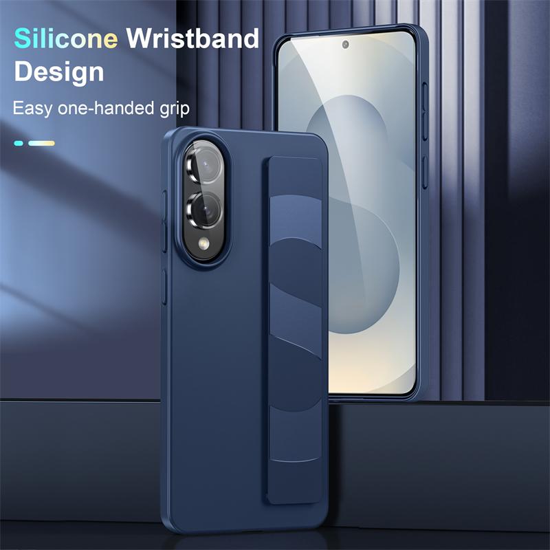 Ultra Thin Frosted Hard PC Silicone Elastic Wristband Phone Case For Samsung Galaxy S25 Edge S24 S23 Ultra Plus Shockproof Cover