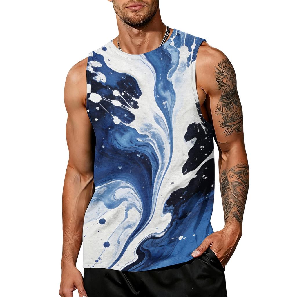Ärmelloses Tanktop für Herren mit abstraktem Tintenmuster, athletische Passform, atmungsaktive Sport-Freizeitweste für Aktivitäten im Freien und in Innenräumen
