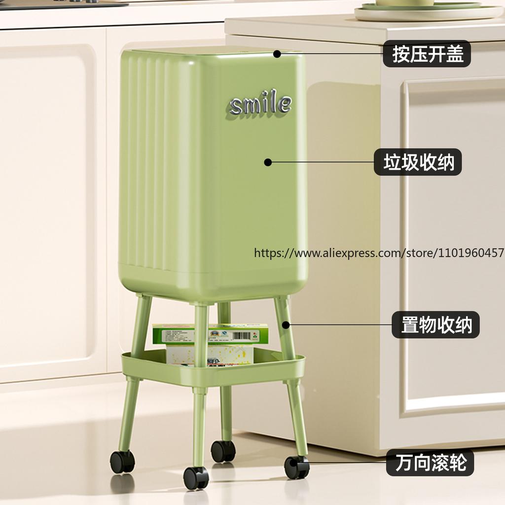 Home Kitchen-Specific Trash Bin Tall Large-Size with Lid Wheels Movable No-Bending Large Capacity Waste Can