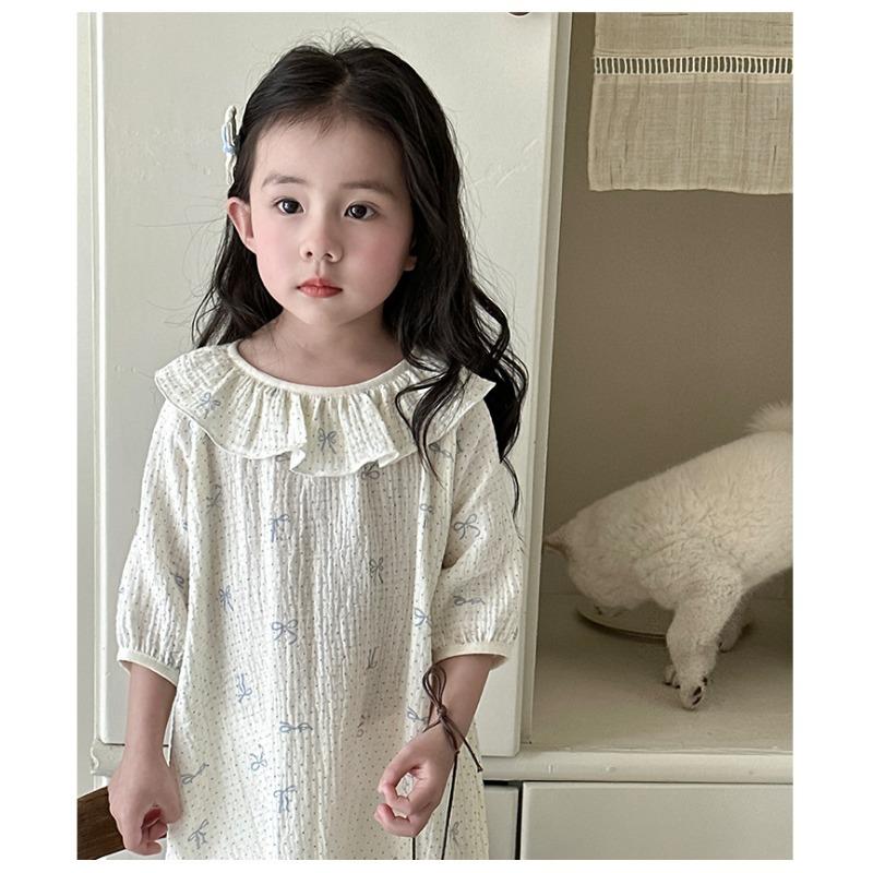 Girls Princess Style Thin 100 Percent Cotton Nightdress Kids Summer Sleepwear Home Clothing