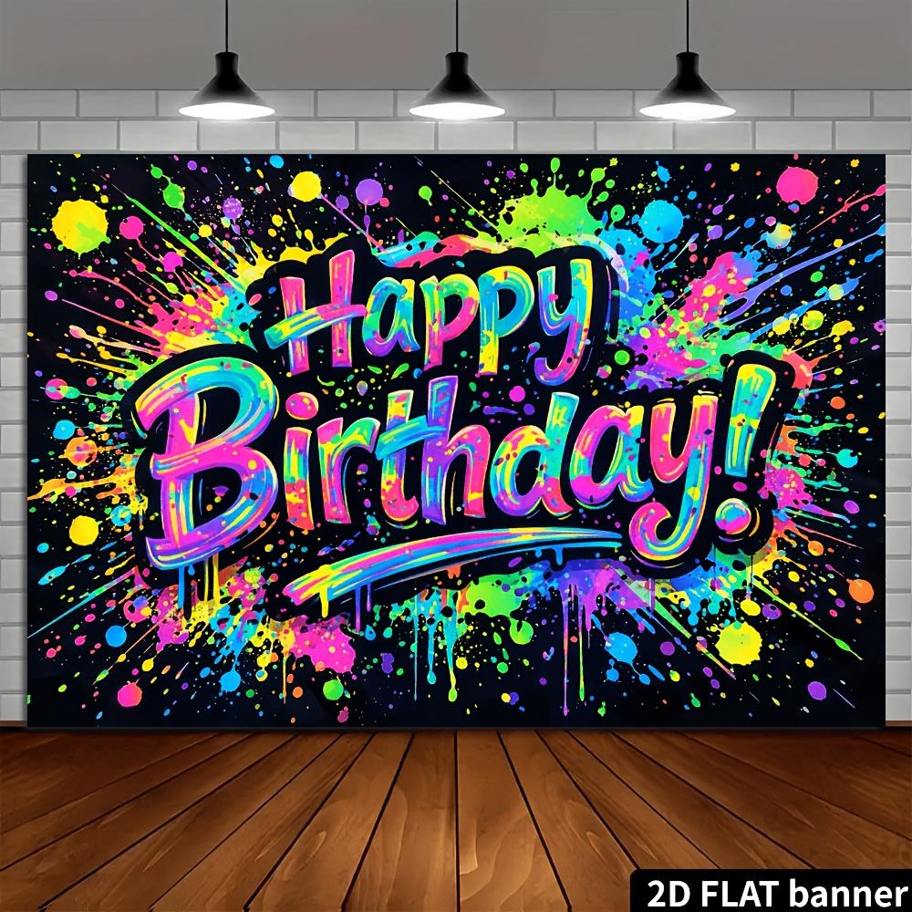Tessuto di sfondo per banner per festa di compleanno in stile graffiti su piano 2D con design a schizzi colorati, "Buon Compleanno"DJH