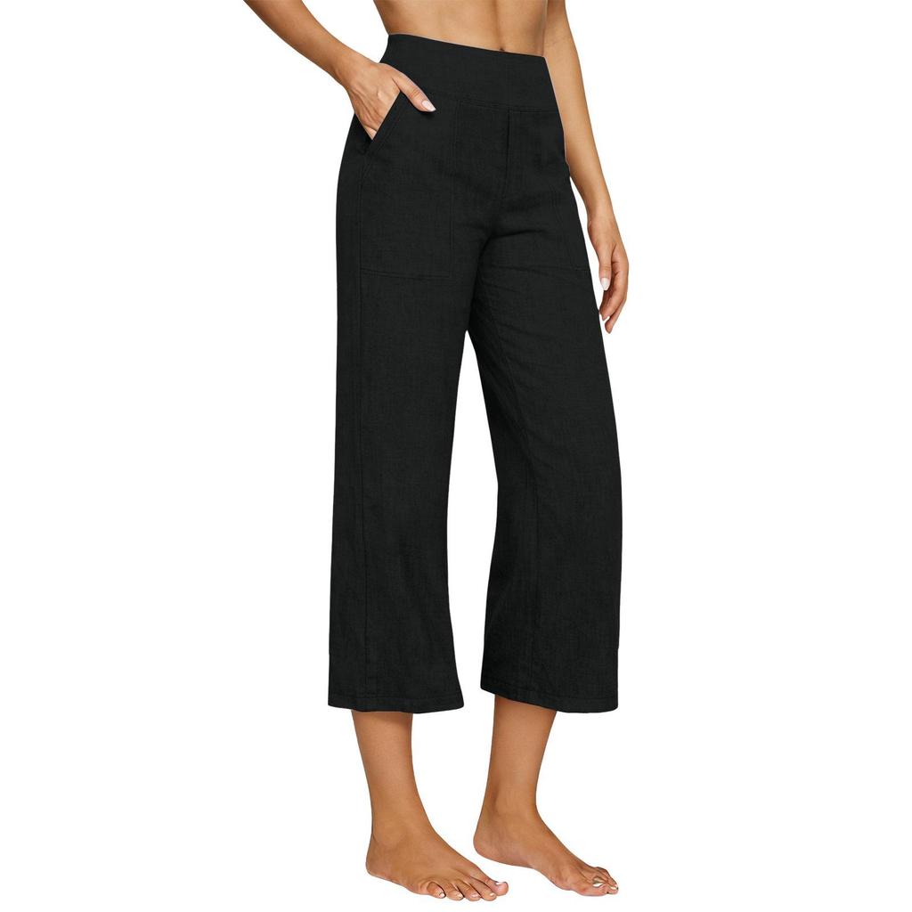 2026 Women's European Cotton Linen High-Waisted Wide-Leg Pants, Early Spring Fashion, Seven-Tenths Length.