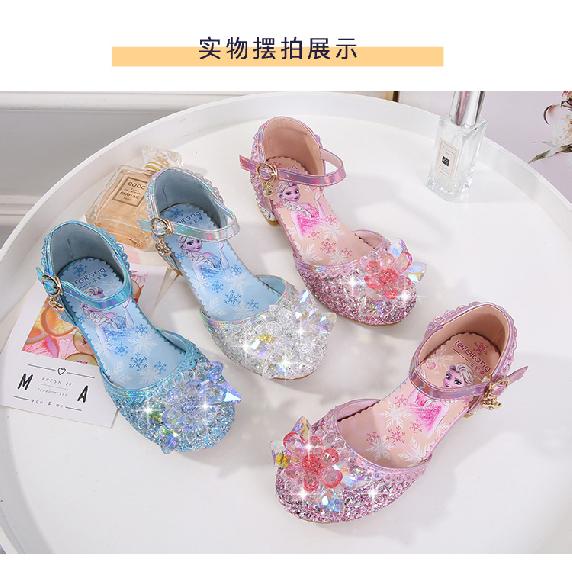 Girls' Sandals Fashion New Spring Autumn Summer High Heel Elsa Closed-Toe Girls' Little Princess Elsa Crystal Children's Shoes